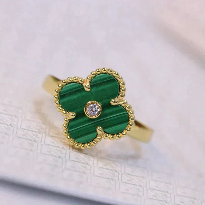 [Lumi Jewelry]CLOVER MALACHITE RING GOLD DIAMOND