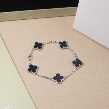 [Lumi Jewelry]CLOVER 5 MOTIF ONYXS  BRACELET SILVER