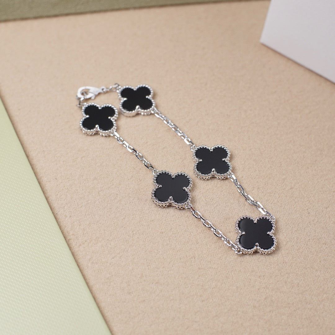 [Lumi Jewelry]CLOVER 5 MOTIF ONYXS  BRACELET SILVER