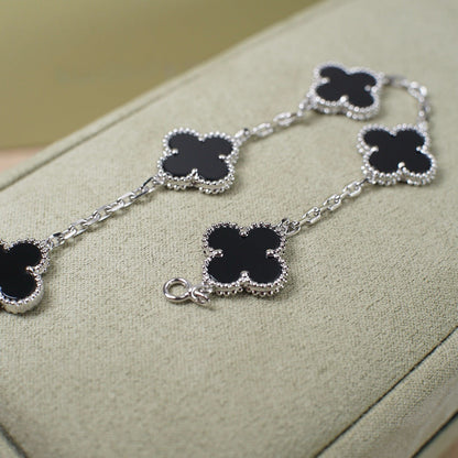 [Lumi Jewelry]CLOVER 5 MOTIF ONYXS  BRACELET SILVER