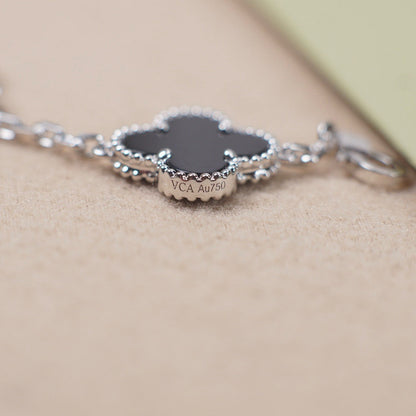 [Lumi Jewelry]CLOVER 5 MOTIF ONYXS  BRACELET SILVER