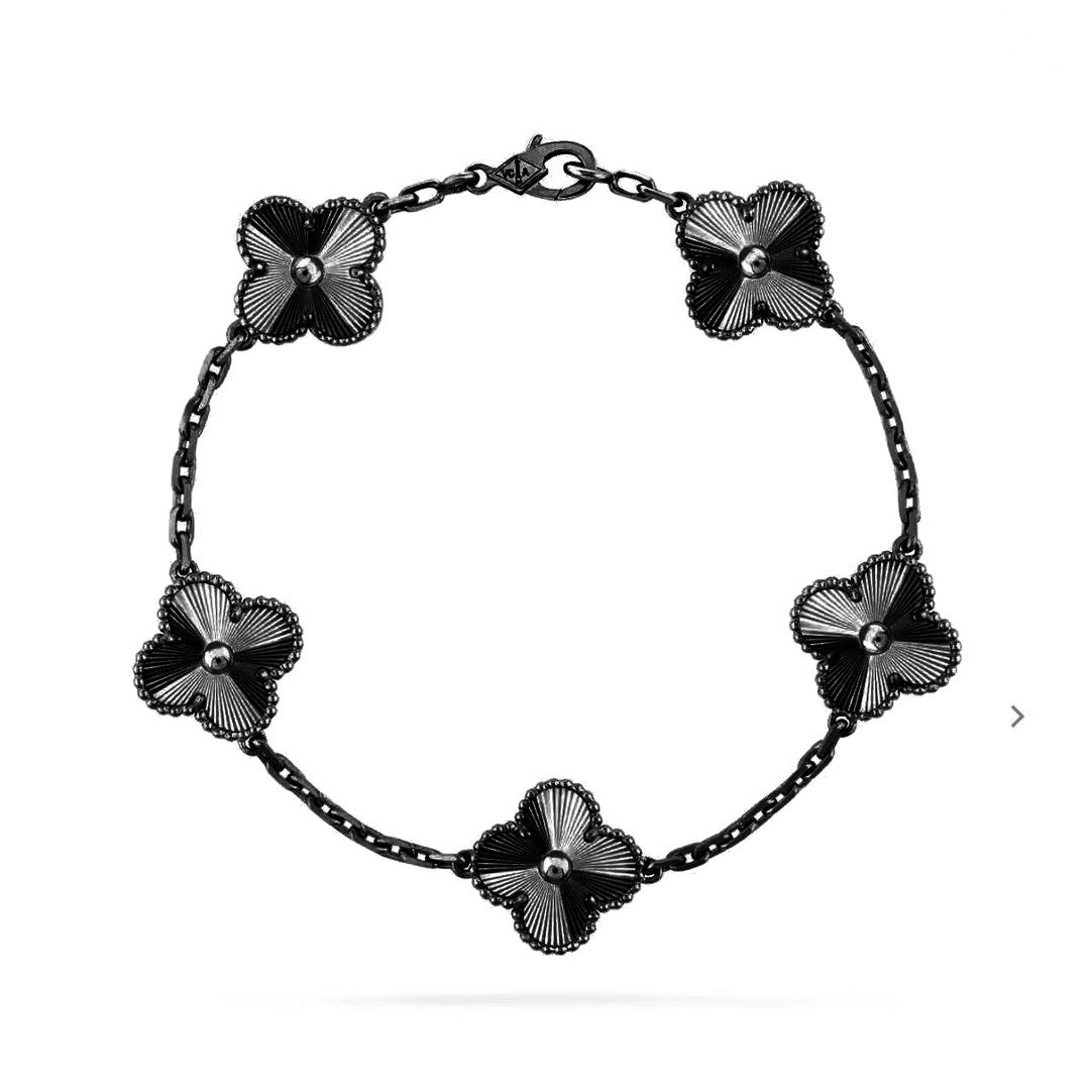 [Lumi Jewelry]CLOVER 5 MOTIF BLACK BRACELET