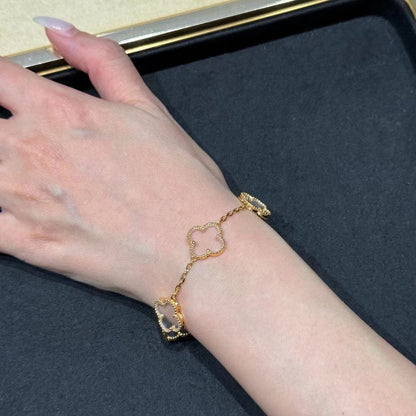 [Lumi Jewelry]CLOVER 5 MOTIF ROCK CRYSTAL PINK GOLD BRACELET