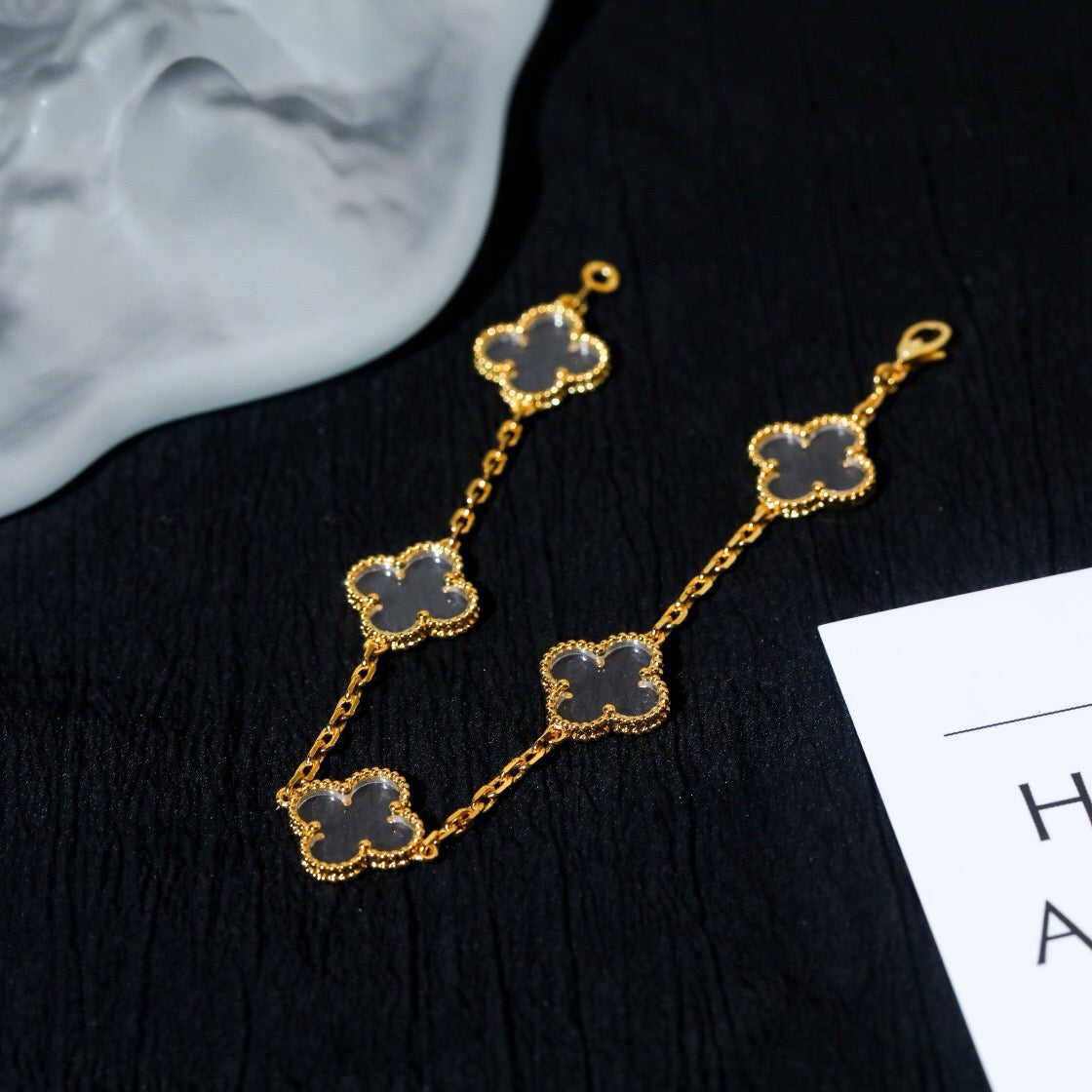 [Lumi Jewelry]CLOVER 5 MOTIF ROCK CRYSTAL PINK GOLD BRACELET