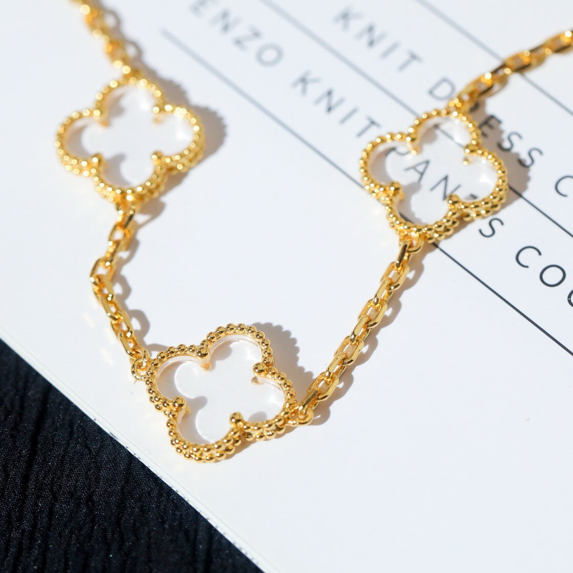 [Lumi Jewelry]CLOVER 5 MOTIF ROCK CRYSTAL PINK GOLD BRACELET