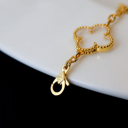 [Lumi Jewelry]CLOVER 5 MOTIF ROCK CRYSTAL PINK GOLD BRACELET