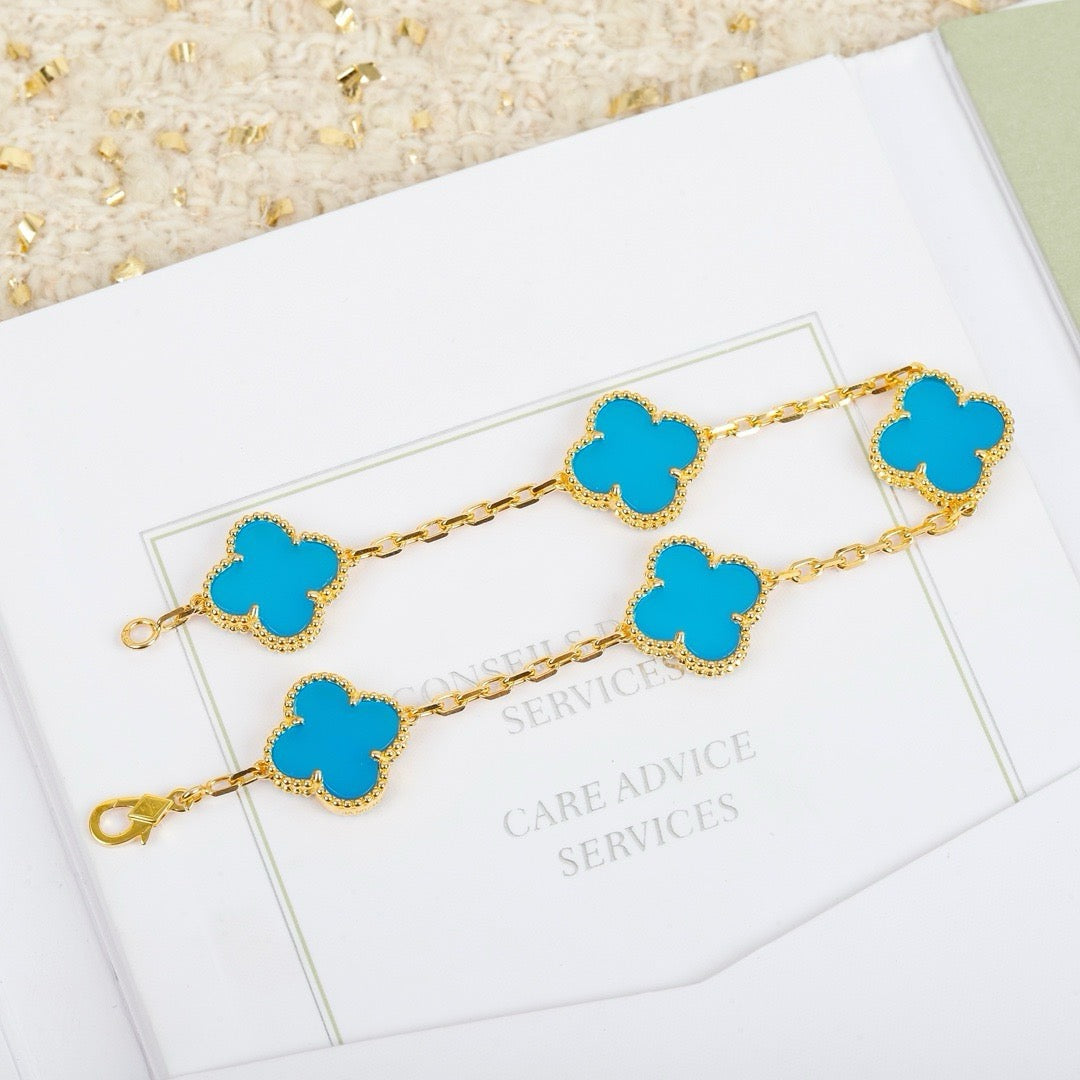 [Lumi Jewelry]CLOVER 5 MOTIFS TURQUOISE BRACELET