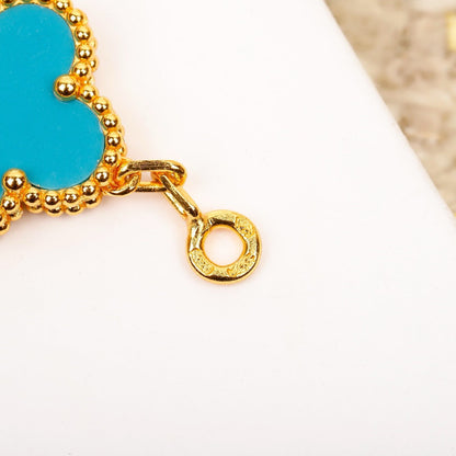 [Lumi Jewelry]CLOVER 5 MOTIF TURQUOISE DIAMOND GOLD BRACELET