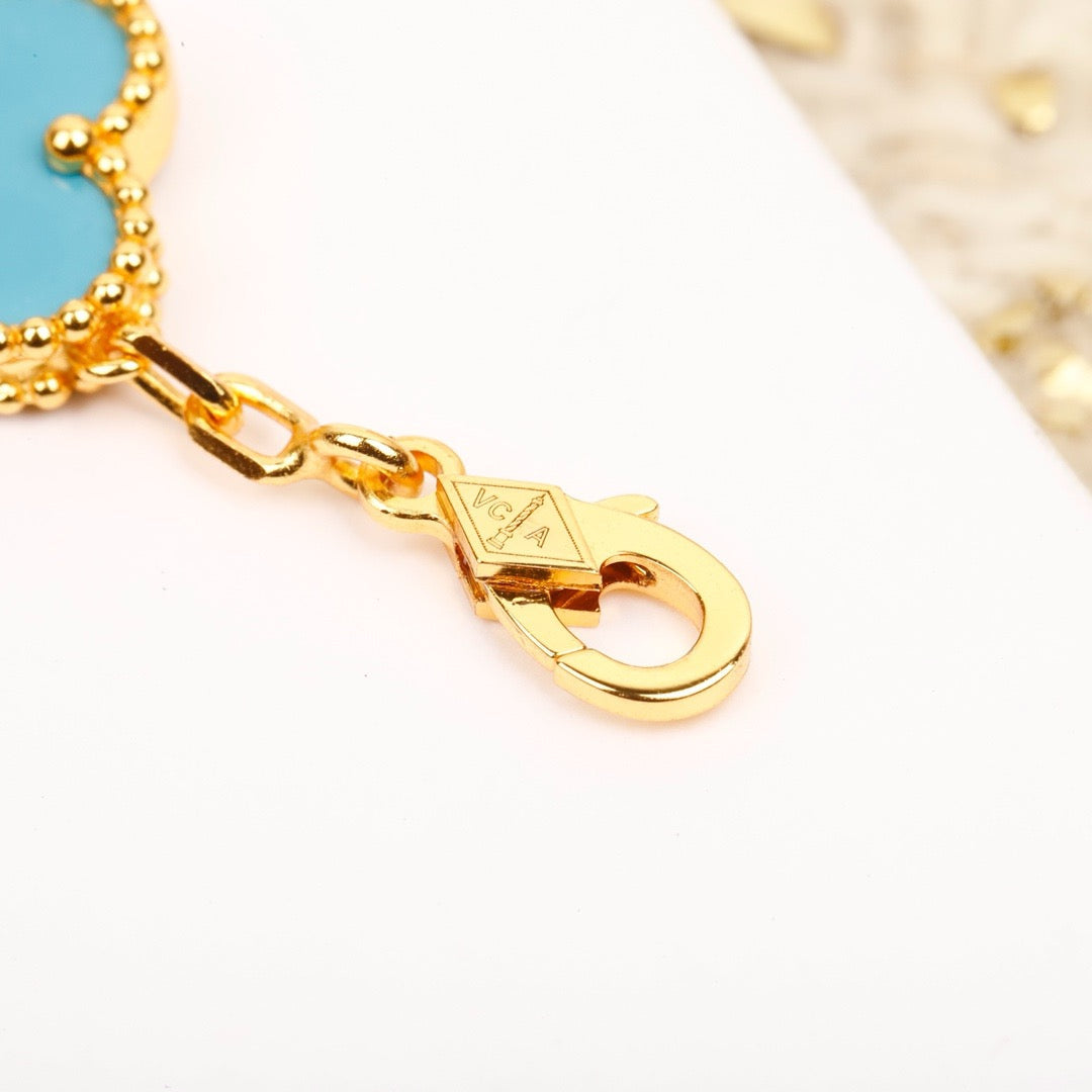 [Lumi Jewelry]CLOVER 5 MOTIF TURQUOISE DIAMOND GOLD BRACELET