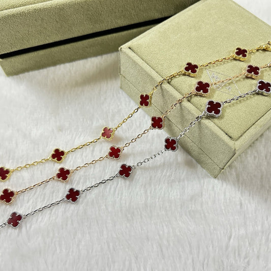 [Lumi Jewelry]CLOVER 6 MOTIF RED AGATE BRACELET