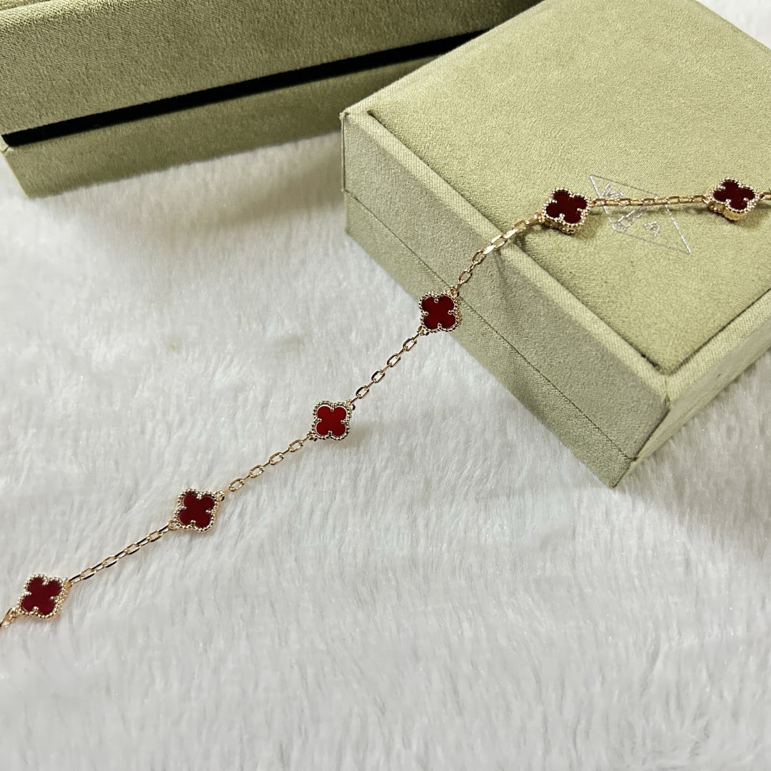 [Lumi Jewelry]CLOVER 6 MOTIF RED AGATE BRACELET
