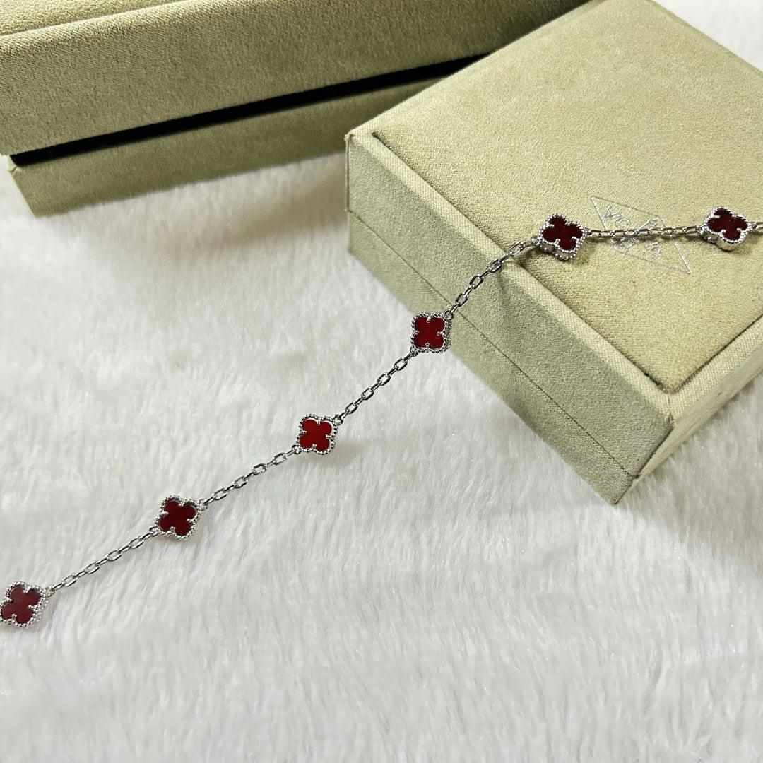 [Lumi Jewelry]CLOVER 6 MOTIF RED AGATE BRACELET