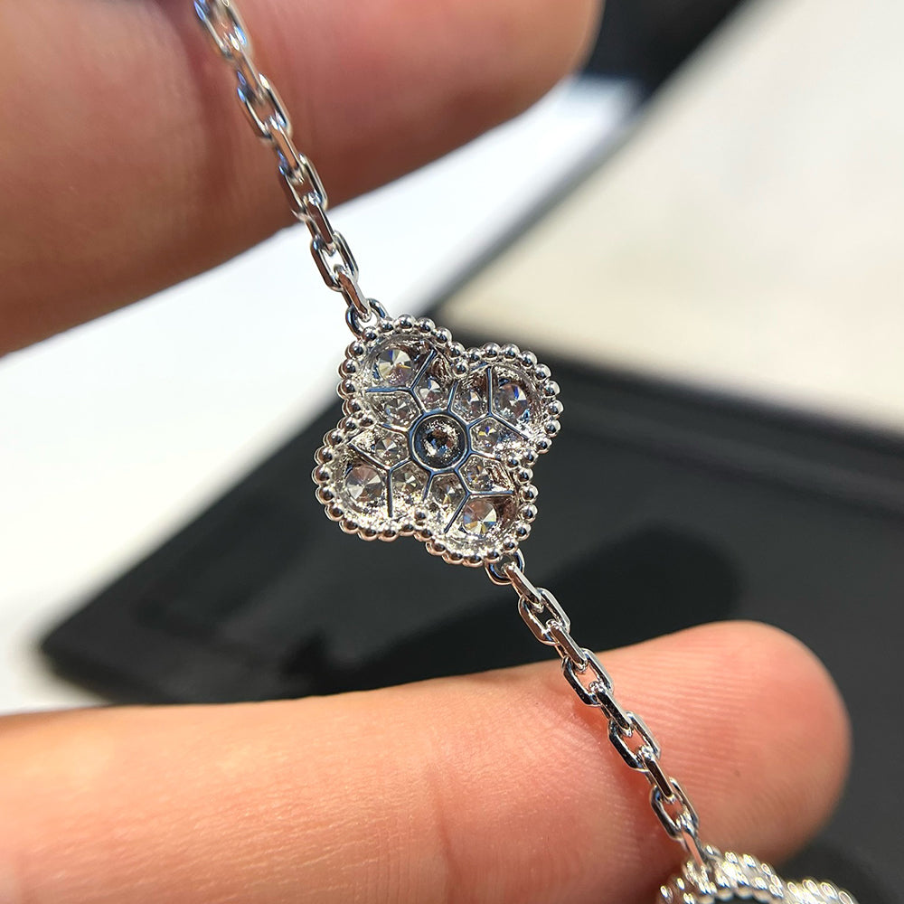 [Lumi Jewelry]CLOVER 5 MOTIF ONYXS DIAMOND BRACELET SILVER
