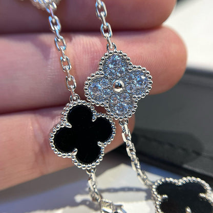 [Lumi Jewelry]CLOVER 5 MOTIF ONYXS DIAMOND BRACELET SILVER