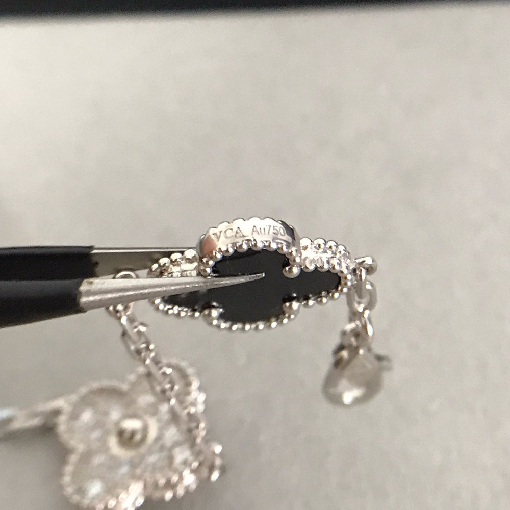 [Lumi Jewelry]CLOVER 5 MOTIF ONYXS DIAMOND BRACELET SILVER