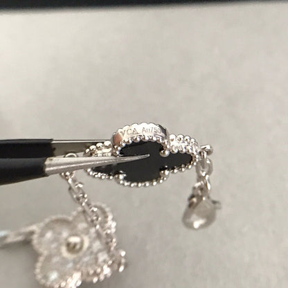 [Lumi Jewelry]CLOVER 5 MOTIF ONYXS DIAMOND BRACELET SILVER