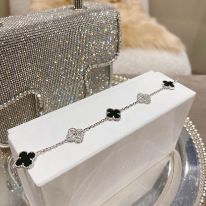 [Lumi Jewelry]CLOVER 5 MOTIF ONYXS DIAMOND BRACELET SILVER