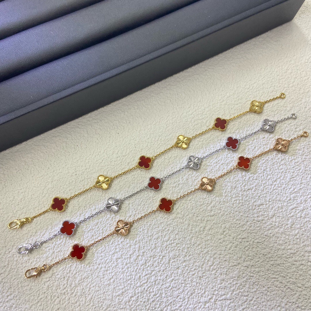 [Lumi Jewelry]CLOVER 6 MOTIF RED AGATE LASER BRACELET