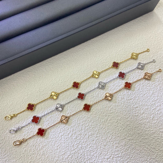 [Lumi Jewelry]CLOVER 6 MOTIF RED AGATE LASER BRACELET
