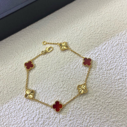 [Lumi Jewelry]CLOVER 6 MOTIF RED AGATE LASER BRACELET