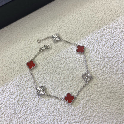 [Lumi Jewelry]CLOVER 6 MOTIF RED AGATE LASER BRACELET
