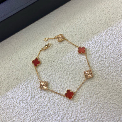 [Lumi Jewelry]CLOVER 6 MOTIF RED AGATE LASER BRACELET