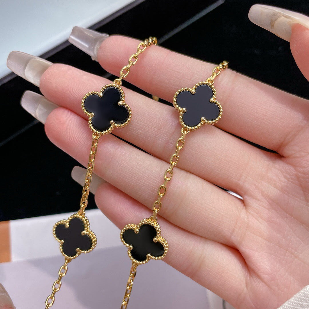 [Lumi Jewelry]CLOVERS THE 10-MOTIFS ONYX NECKLACE