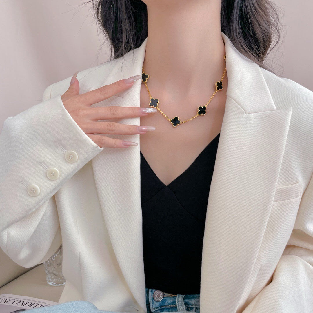 [Lumi Jewelry]CLOVERS THE 10-MOTIFS ONYX NECKLACE