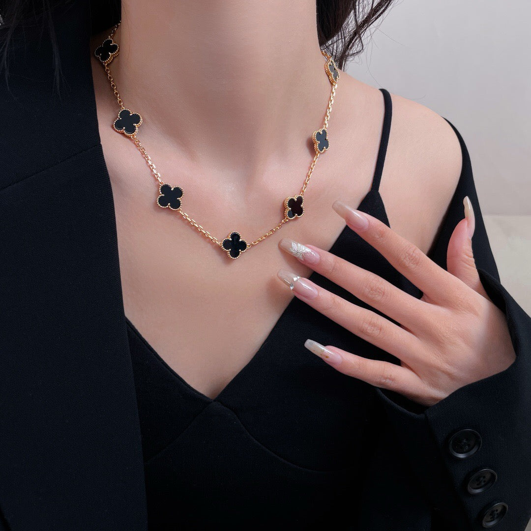 [Lumi Jewelry]CLOVERS THE 10-MOTIFS ONYX NECKLACE