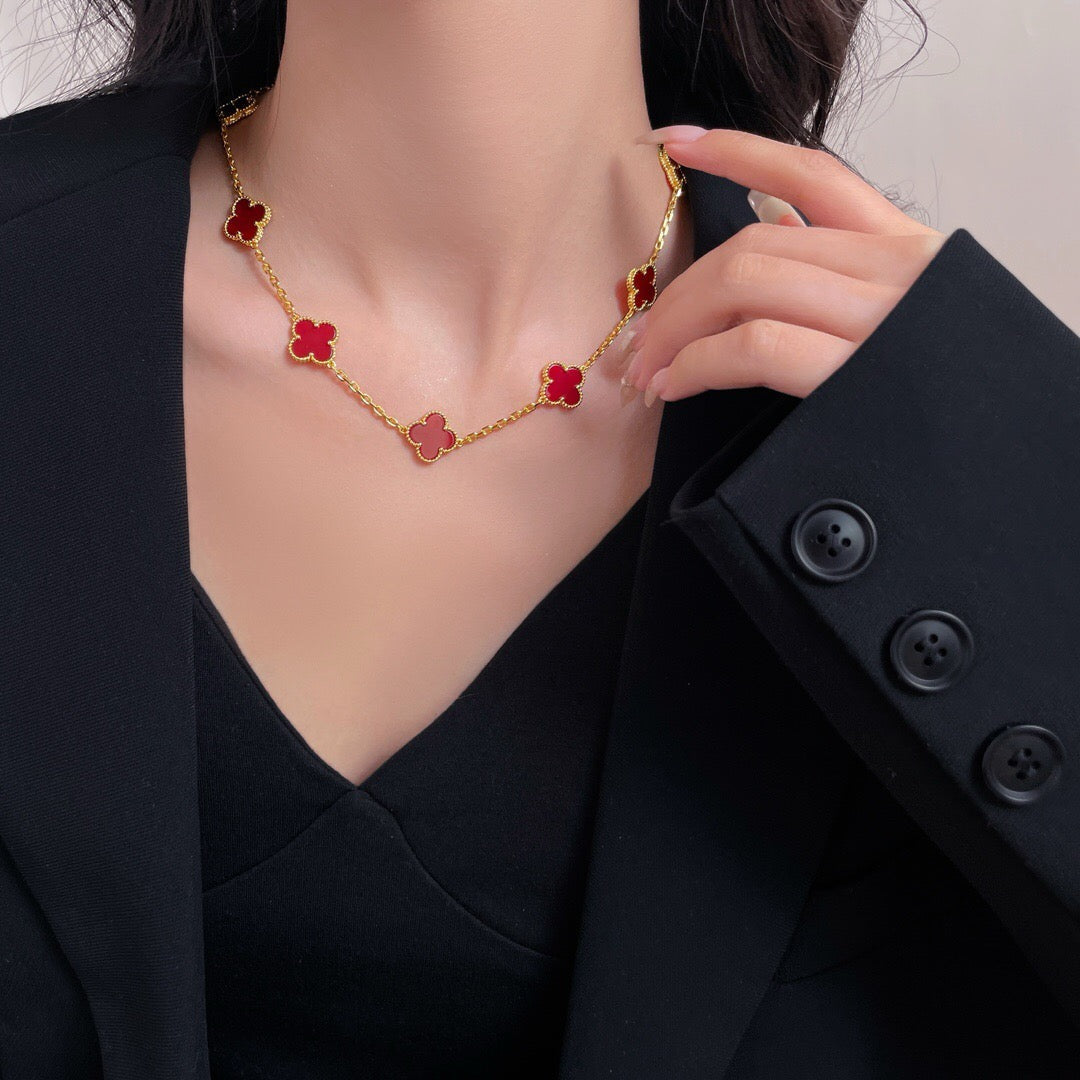 [Lumi Jewelry]CLOVERS THE  10-MOTIFS CARNELIAN NECKLACE