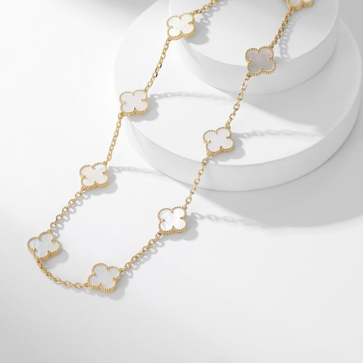 [Lumi Jewelry]CLOVERS THE 10-MOTIFS WHITE MOTHER OF PEARL NECKLACE