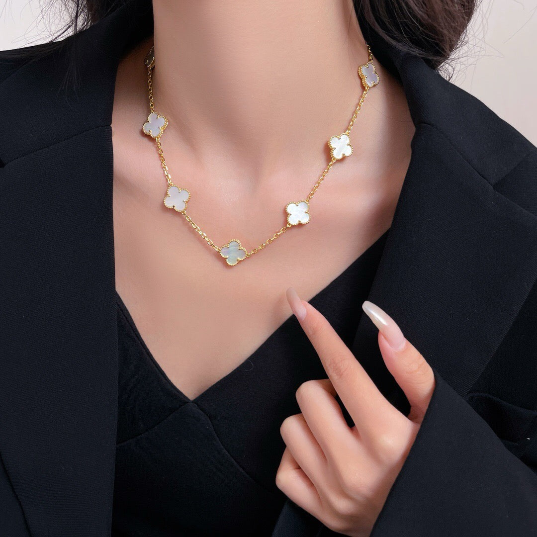 [Lumi Jewelry]CLOVERS THE 10-MOTIFS WHITE MOTHER OF PEARL NECKLACE