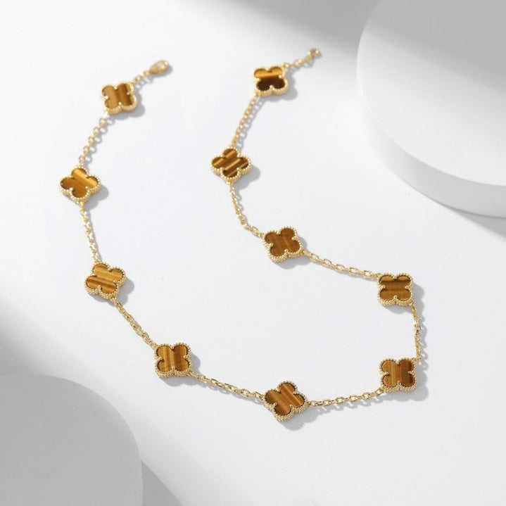 [Lumi Jewelry]CLOVERS THE 10-MOTIFS TIGER EYE NECKLACE
