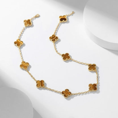[Lumi Jewelry]CLOVERS THE 10-MOTIFS TIGER EYE NECKLACE