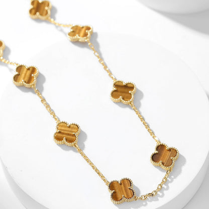 [Lumi Jewelry]CLOVERS THE 10-MOTIFS TIGER EYE NECKLACE