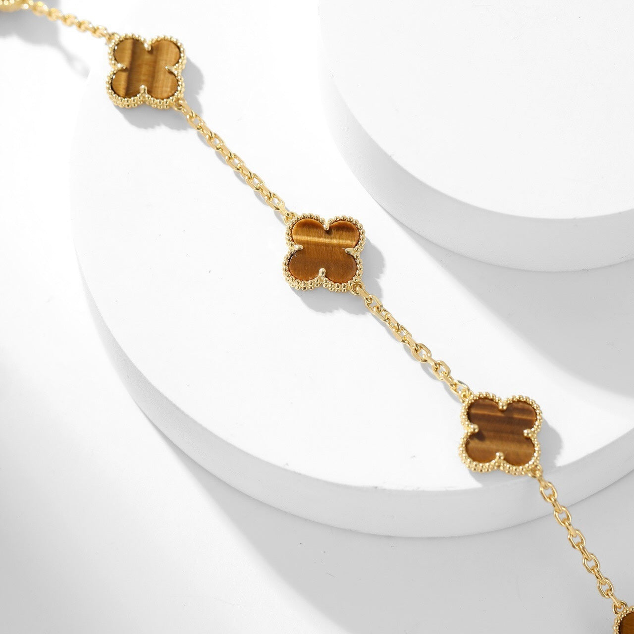[Lumi Jewelry]CLOVERS THE 10-MOTIFS TIGER EYE NECKLACE