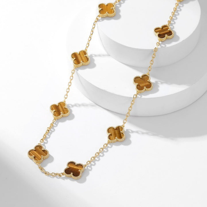 [Lumi Jewelry]CLOVERS THE 10-MOTIFS TIGER EYE NECKLACE