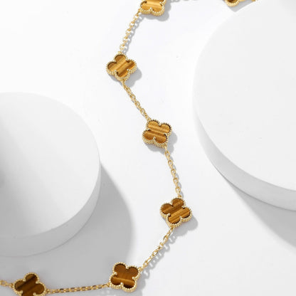 [Lumi Jewelry]CLOVERS THE 10-MOTIFS TIGER EYE NECKLACE