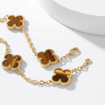 [Lumi Jewelry]CLOVERS THE 10-MOTIFS TIGER EYE NECKLACE
