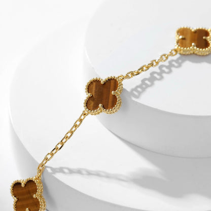 [Lumi Jewelry]CLOVERS THE 10-MOTIFS TIGER EYE NECKLACE