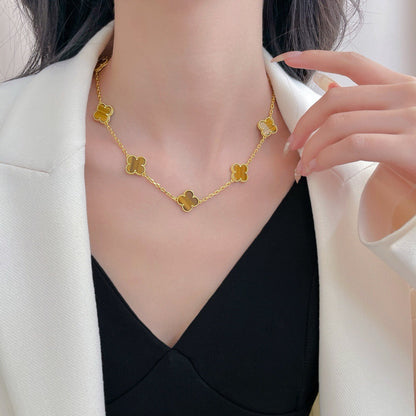 [Lumi Jewelry]CLOVERS THE 10-MOTIFS TIGER EYE NECKLACE