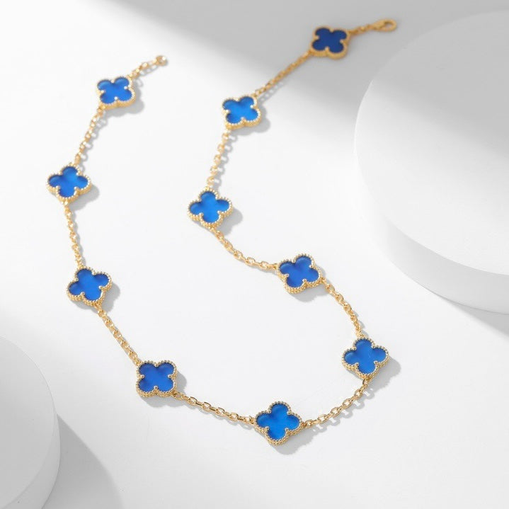 [Lumi Jewelry]CLOVERS THE 10-MOTIFS BLUE AGATE NECKLACE