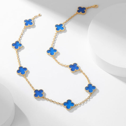 [Lumi Jewelry]CLOVERS THE 10-MOTIFS BLUE AGATE NECKLACE