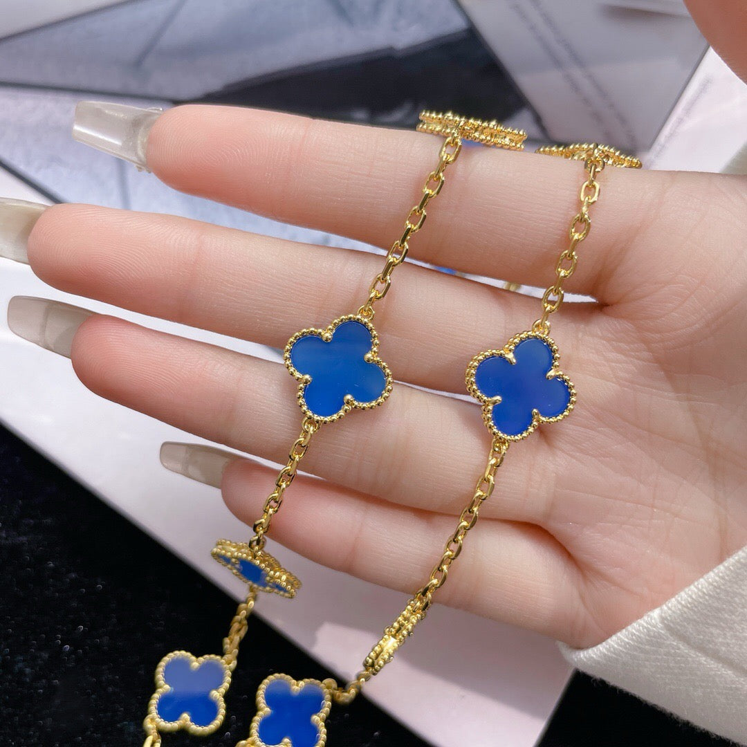 [Lumi Jewelry]CLOVERS THE 10-MOTIFS BLUE AGATE NECKLACE