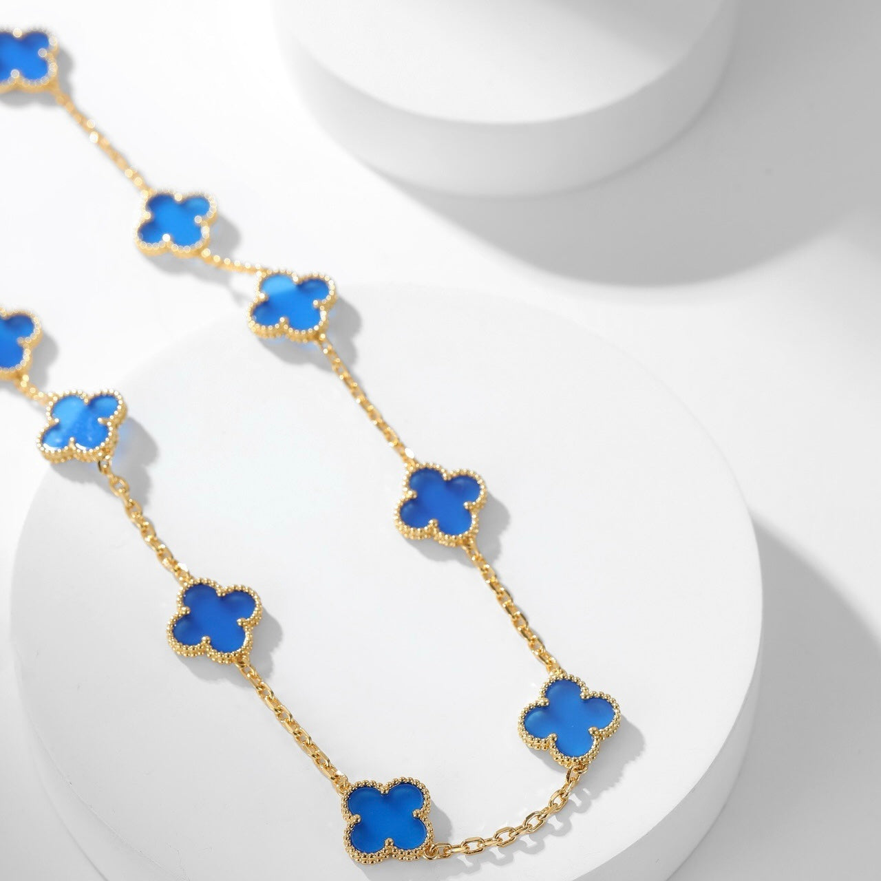 [Lumi Jewelry]CLOVERS THE 10-MOTIFS BLUE AGATE NECKLACE
