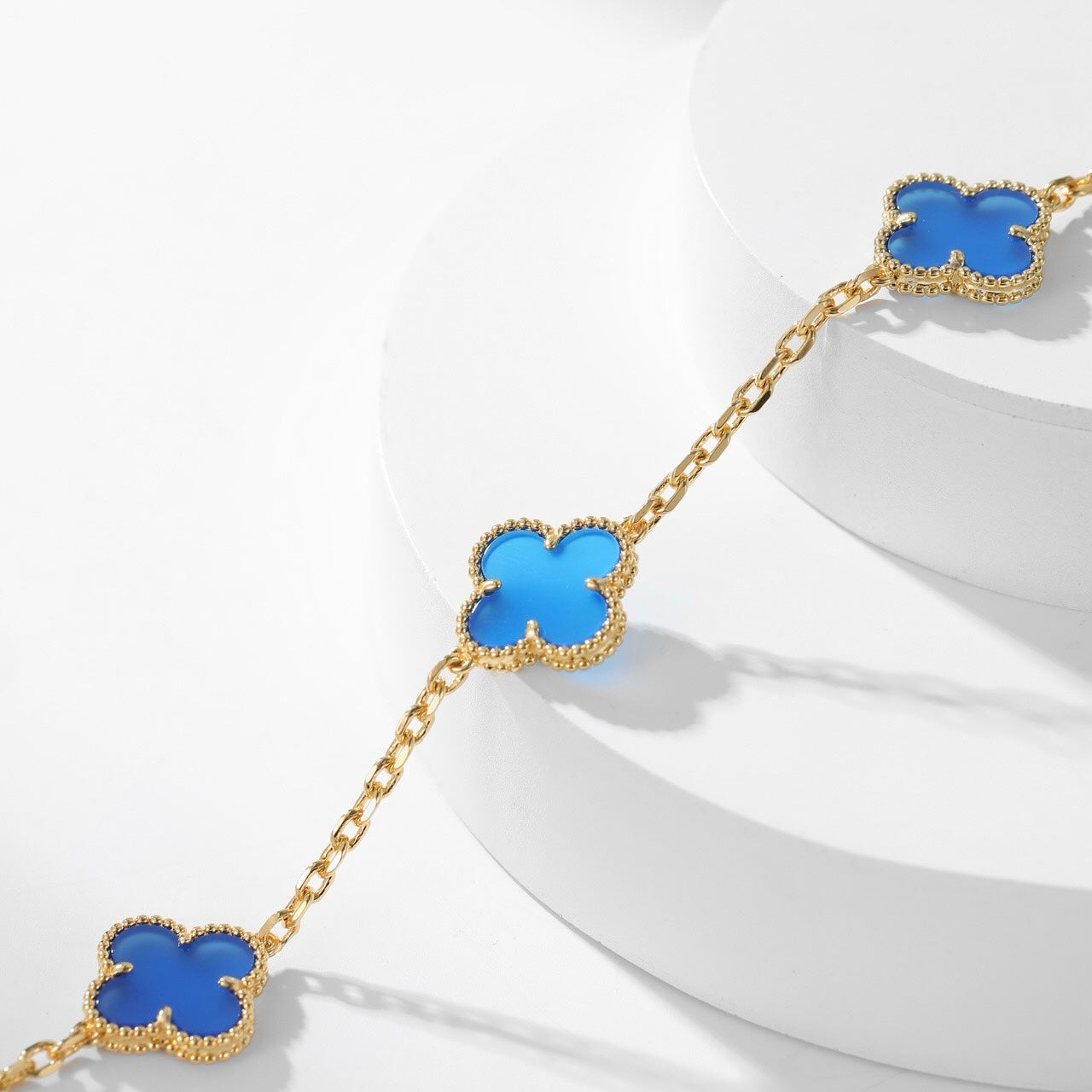[Lumi Jewelry]CLOVERS THE 10-MOTIFS BLUE AGATE NECKLACE