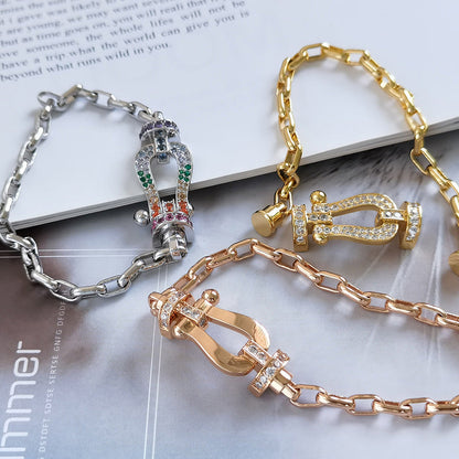 [Lumi Jewelry]FORCE LARGE HORSESHOE CLASP  METAL BRACELET