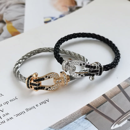 [Lumi Jewelry]FORCE LARGE HORSESHOE BLACK WHITE DIAMOND BRACELET SILVER