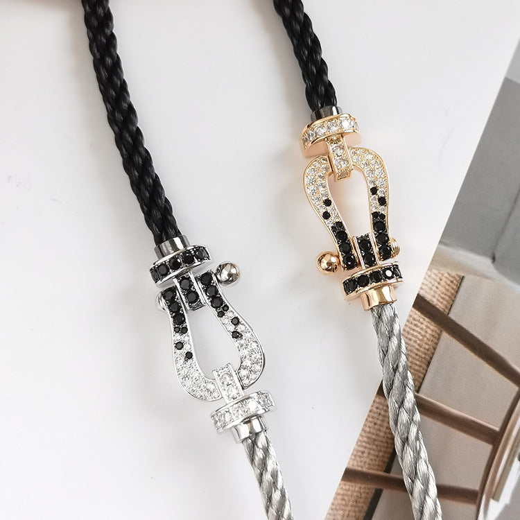 [Lumi Jewelry]FORCE LARGE HORSESHOE BLACK WHITE DIAMOND BRACELET ROSE GOLD