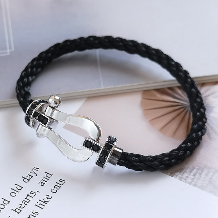 [Lumi Jewelry]FORCE LARGE HORSESHOE BLACK DIAMOND BRACELET SILVER
